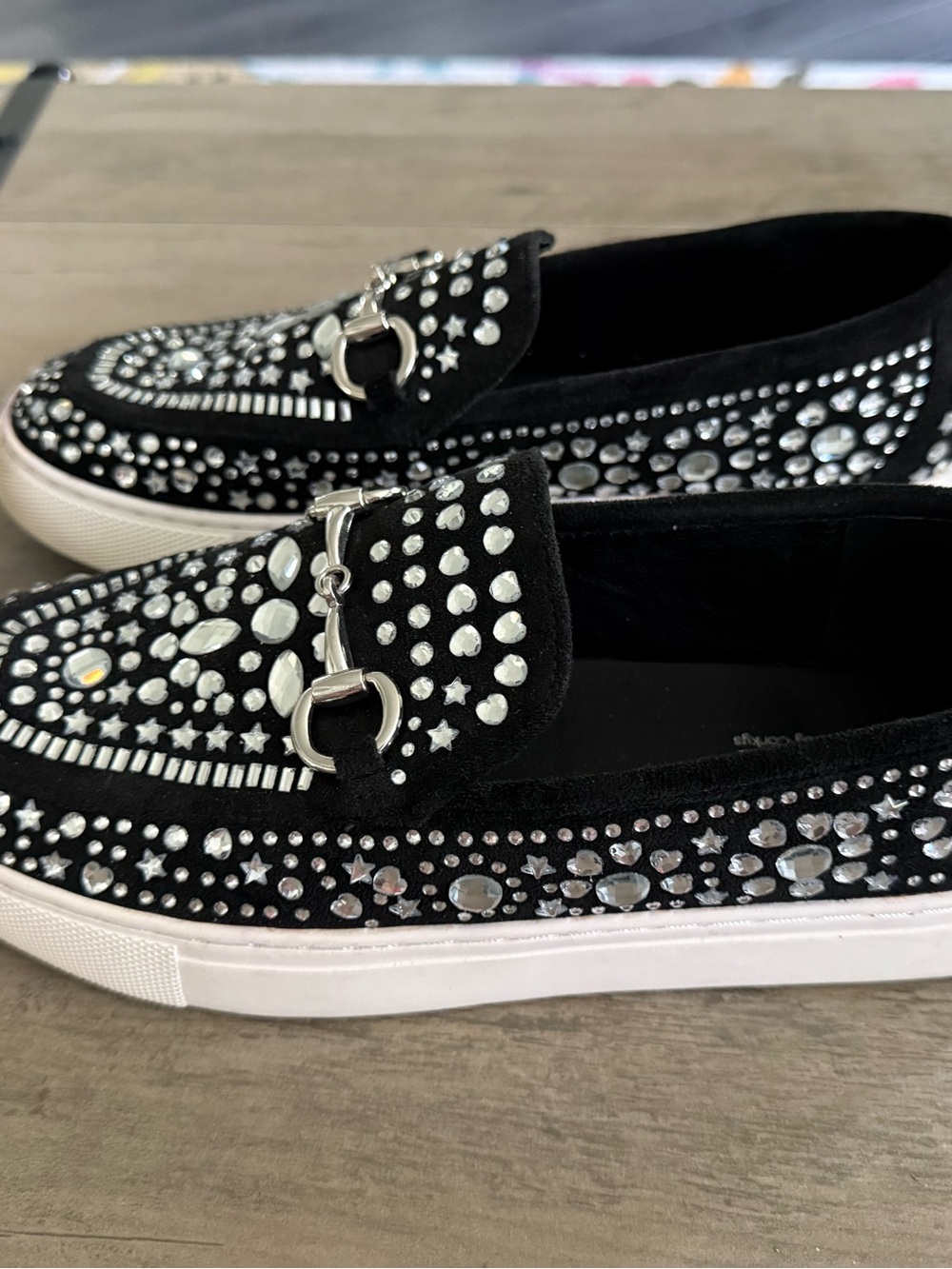Corkys Black Slip-On Velvet Loafers with Silver Logo